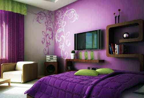 фиолетовые обои в спальне